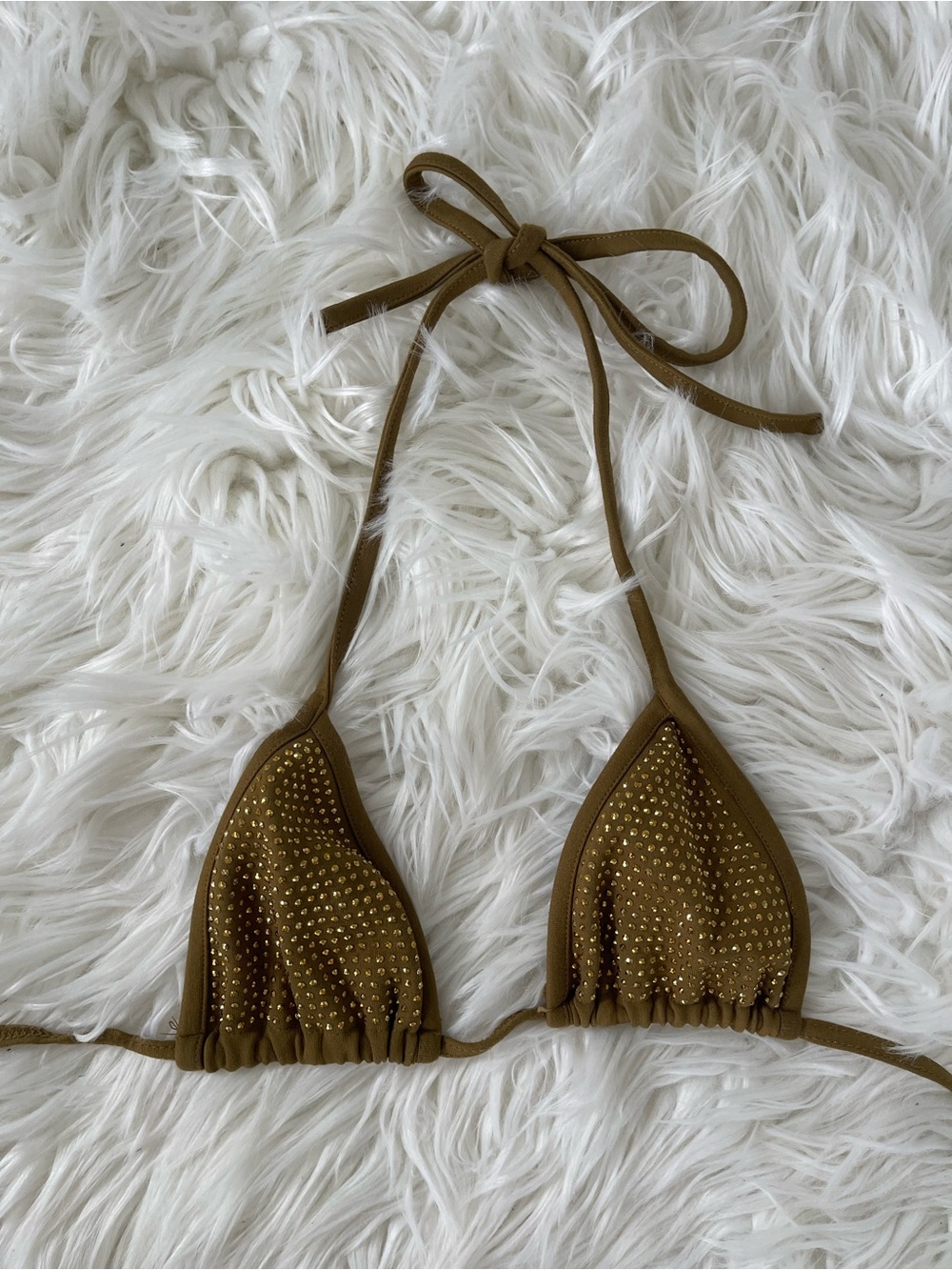I.AM.GIA Olive and Gold Embellished Triangle Bikini Top
